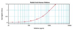 To detect hMidkine by sandwich ELISA (using 100 ul/well antibody solution) a concentration of 0.5 - 2.0 ug/ml of this antibody is required. This antigen affinity purified antibody, in conjunction with ProSci’s Biotinylated Anti-Human Midkine (XP-5230Bt) a