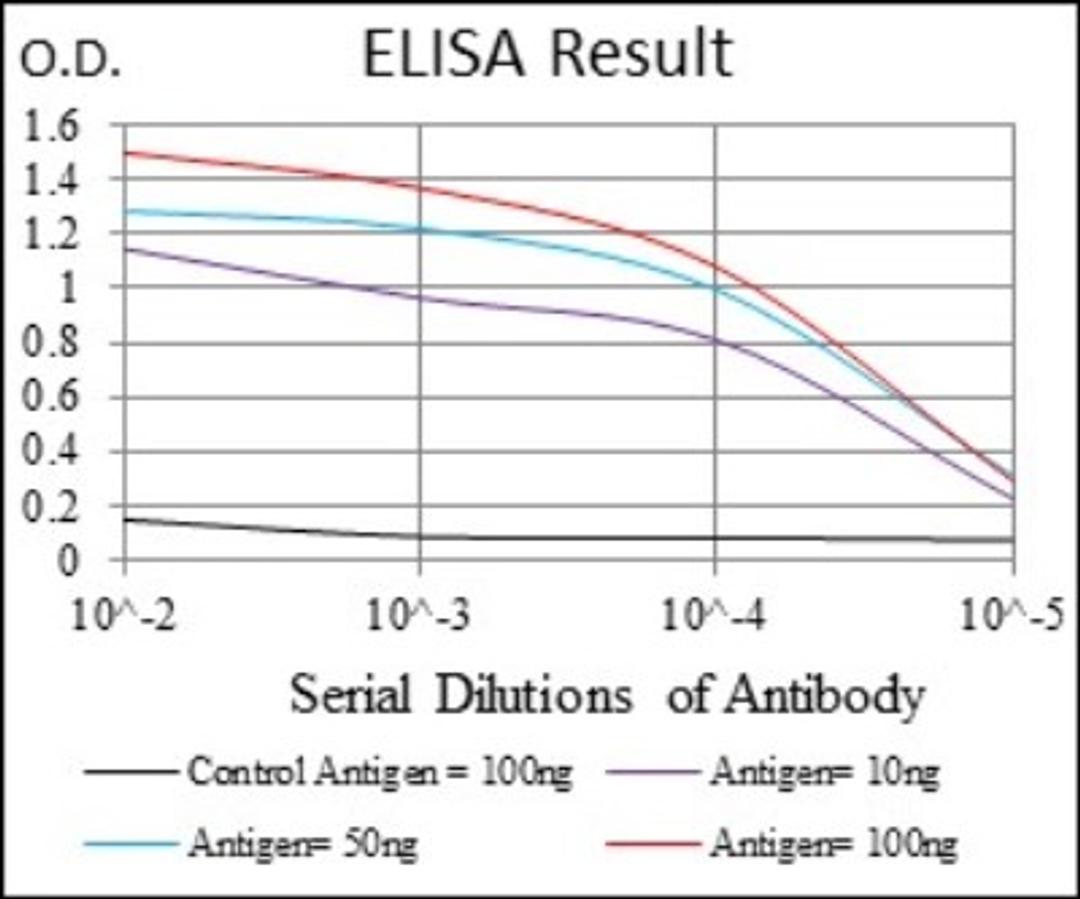 ELISA: CD9 Antibody (5G6) [NBP2-22187] - Red: Control Antigen (100ng); Purple: Antigen (10ng); Green: Antigen (50ng); Blue: Antigen (100ng)