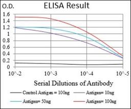 ELISA: CaM Kinase II gamma Antibody (8G10C1) [NBP2-37262] - Red: Control Antigen (100ng); Purple: Antigen (10ng); Green: Antigen (50ng); Blue: Antigen (100ng);