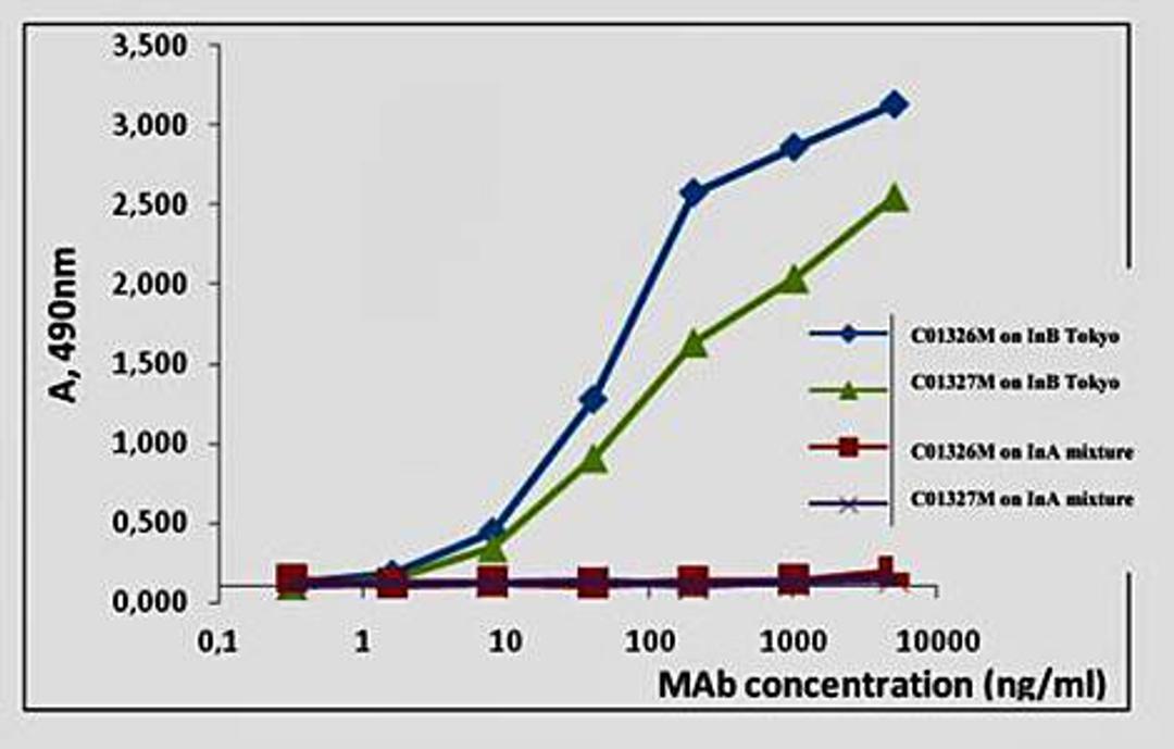 Line graph of ELISA titration illustrates the different absorption levels of Influenza B (NP) antibody using different dilutions of antigen