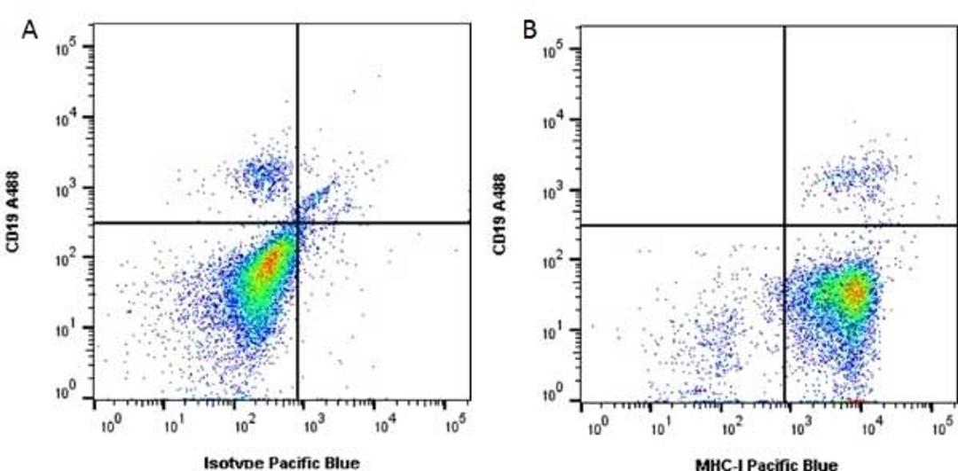 Figure A. Mouse anti Human CD19. Figure B. Mouse anti Human CD19 and Mouse anti Human HLA ABC. 