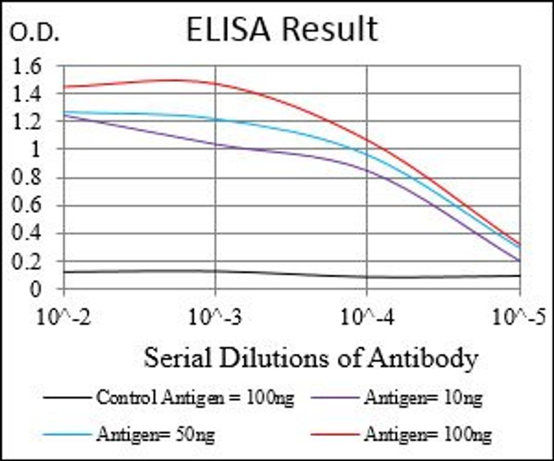 Line graph illustrates about the Ag-Ab reactions using different concentrations of antigen and serial dilutions of MSTN antibody