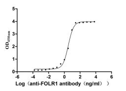 The Binding Activity of Cynomolgus FOLR1 with Anti-FOLR1 recombinant antibody. Activity: Measured by its binding ability in a functional ELISA. Immobilized Cynomolgus FOLR1(CSB-MP5002MOV) at 2 μg/mL can bind Anti-FOLR1 recombinant antibody. The EC<sub>50</sub> is 2.900-3.544 ng/mL.