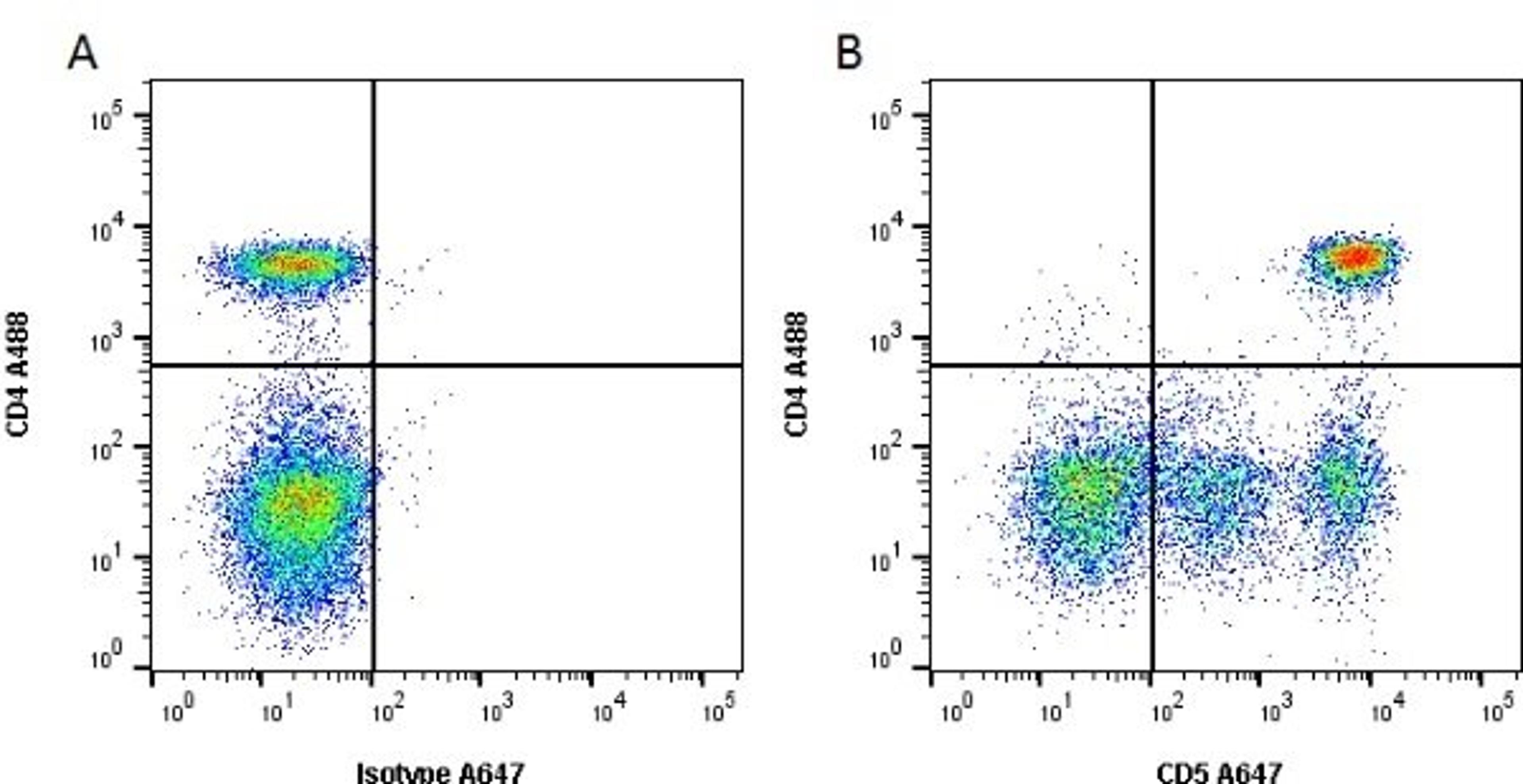 Figure A. Rat anti Canine CD4. Figure B. Rat anti Canine CD4 and Rat anti Canine CD5.