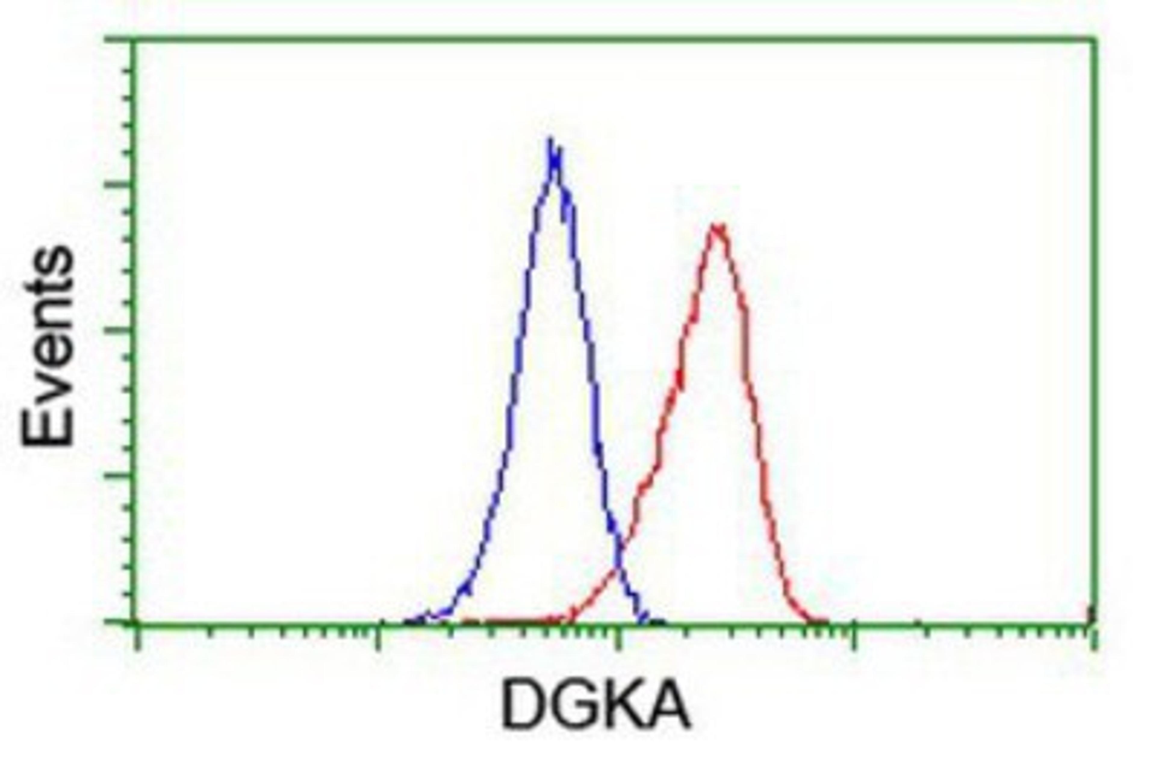 Flow Cytometry: DGKA Antibody (4A11) [NBP2-01597] - Analysis of Jurkat cells, using anti-DGKA antibody, (Red), compared to a nonspecific negative control antibody (Blue).