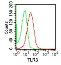 Flow Cytometry: TLR3 Antibody [NBP2-24565] - Analysis of TLR3 in RAW cells using TLR3 antibody (red) and isotype control antibody (green) at 1 ug/10^6 cells.