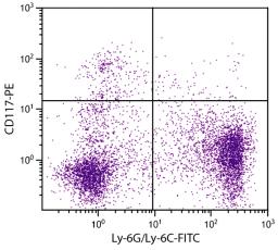 BALB/c mouse bone marrow cells were stained with Rat Anti-Mouse CD117-PE (Cat. No. 99-016) and Rat Anti-Mouse Ly-6G/Ly-6C-FITC .