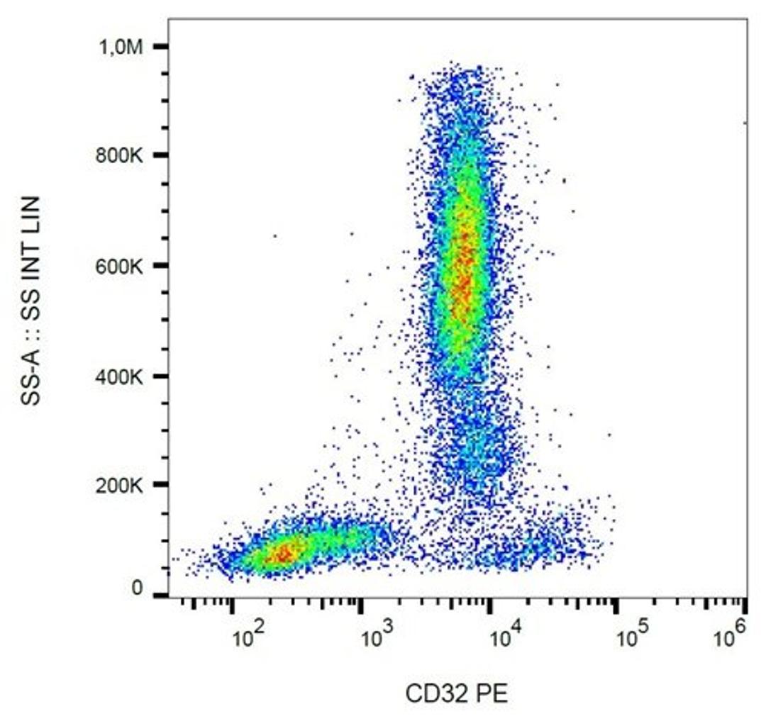 Flow cytometric analysis of human peripheral blood cells using CD32 antibody (PE)