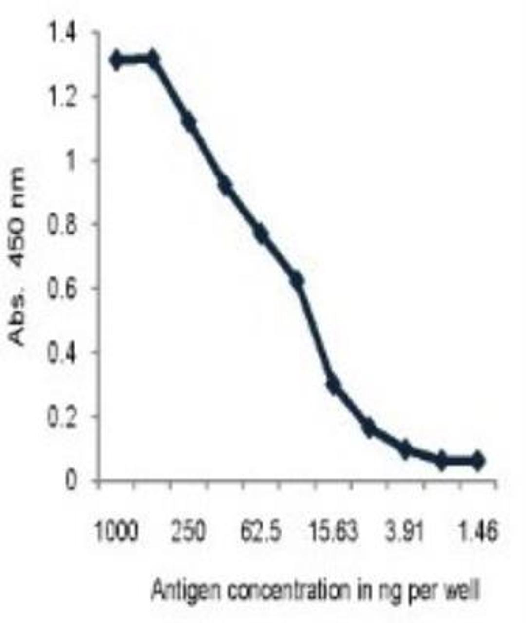 ELISA: Proinsulin Antibody (HPI-B5) [NBP1-50761] - Proinsulin Antibody (HPI-B5) Serial dilution of the recombinant insulin was done to check the affinity.  The antibody used at 10 ug/ml can sensitively detect antigen up to 4 ng per well.