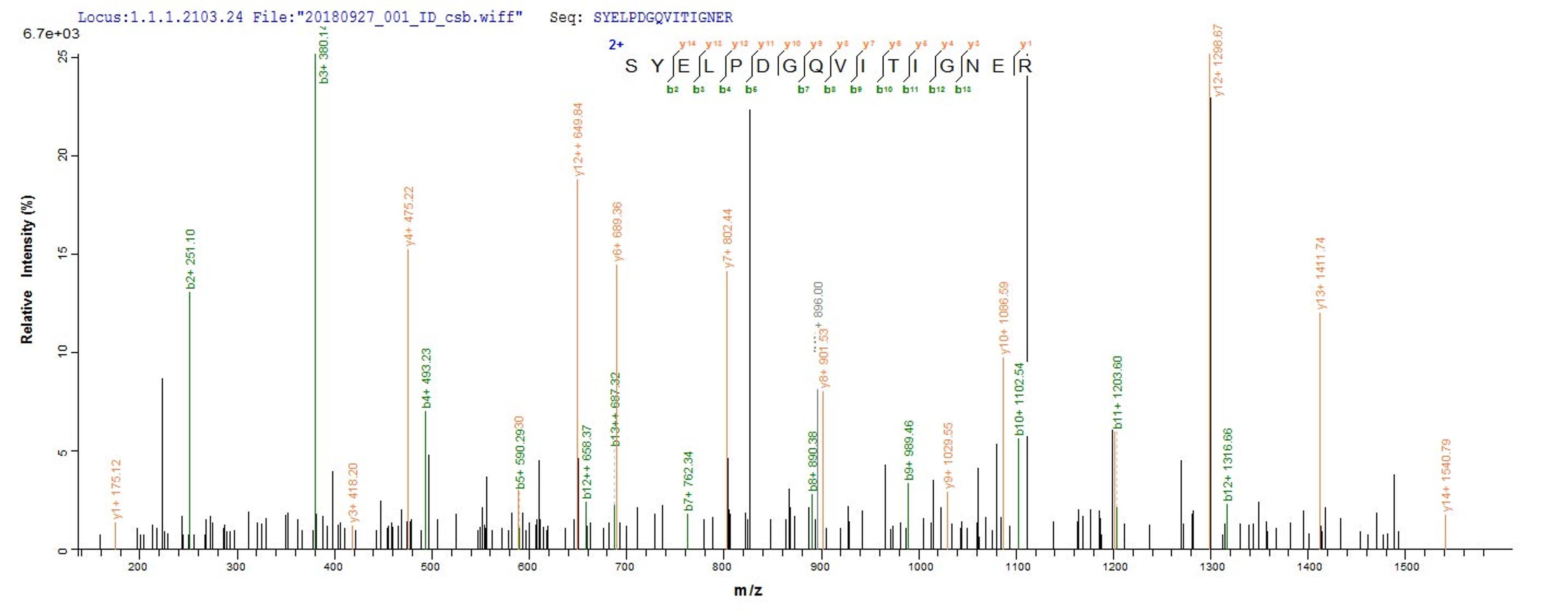 Based on the SEQUEST from database of E.coli host and target protein, the LC-MS/MS Analysis result of CSB-EP001207HU could indicate that this peptide derived from E.coli-expressed Homo sapiens (Human) ACTB.