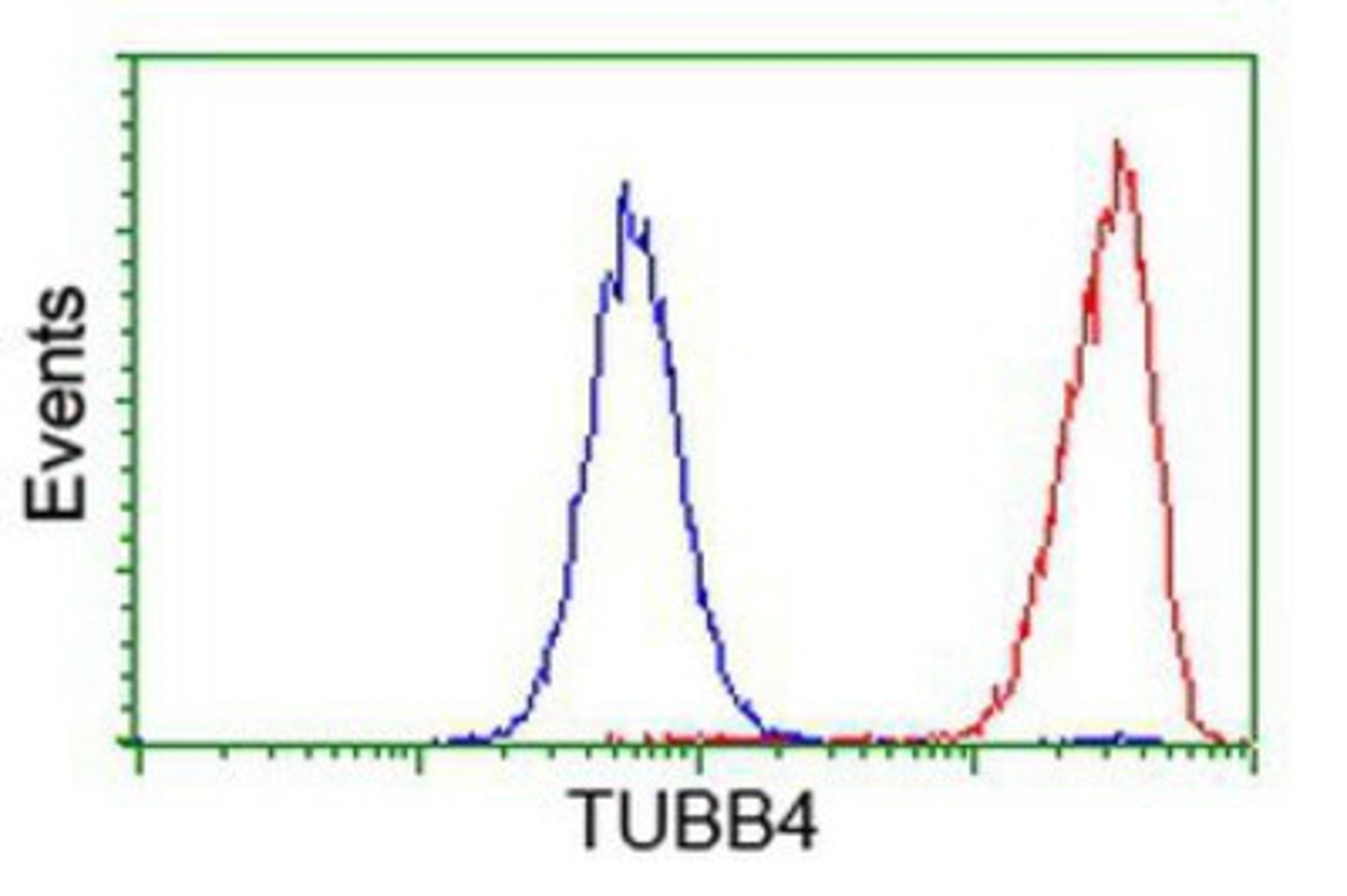 Flow Cytometry: Tubulin Beta 4 Antibody (3F1) [NBP2-00812] - Analysis of Hela cells, using anti-Tubulin Beta 4 antibody, (Red), compared to a nonspecific negative control antibody (Blue).