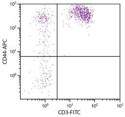 Chicken peripheral blood mononuclear cells were stained with Mouse Anti-Chicken CD44-APC (Cat. No. 99-318) and Mouse Anti-Chicken CD3-FITC .