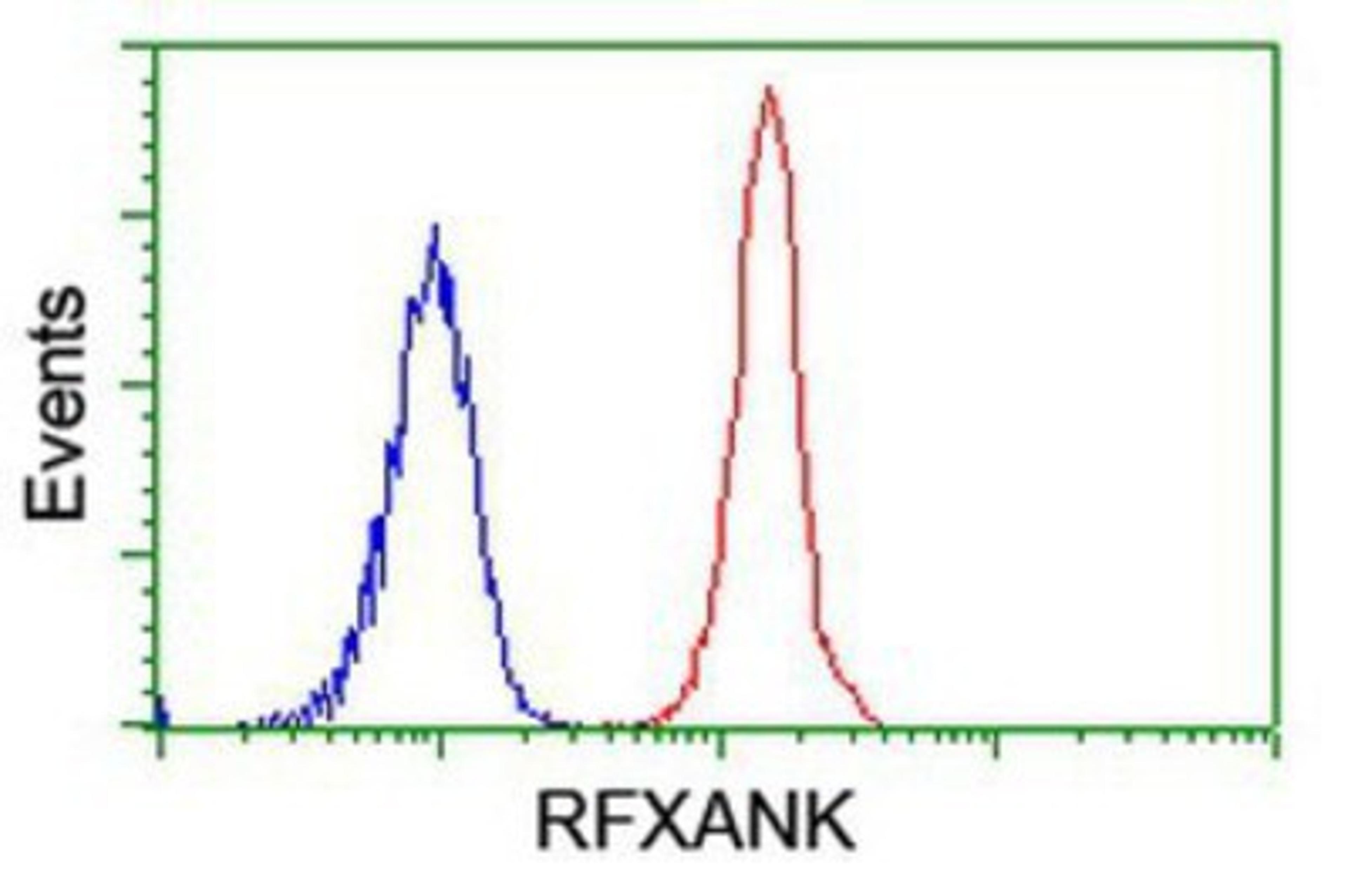 Flow Cytometry: RFXANK Antibody (3E7) [NBP2-01756] - Analysis of Jurkat cells, using anti-RFXANK antibody, (Red), compared to a nonspecific negative control antibody (Blue).