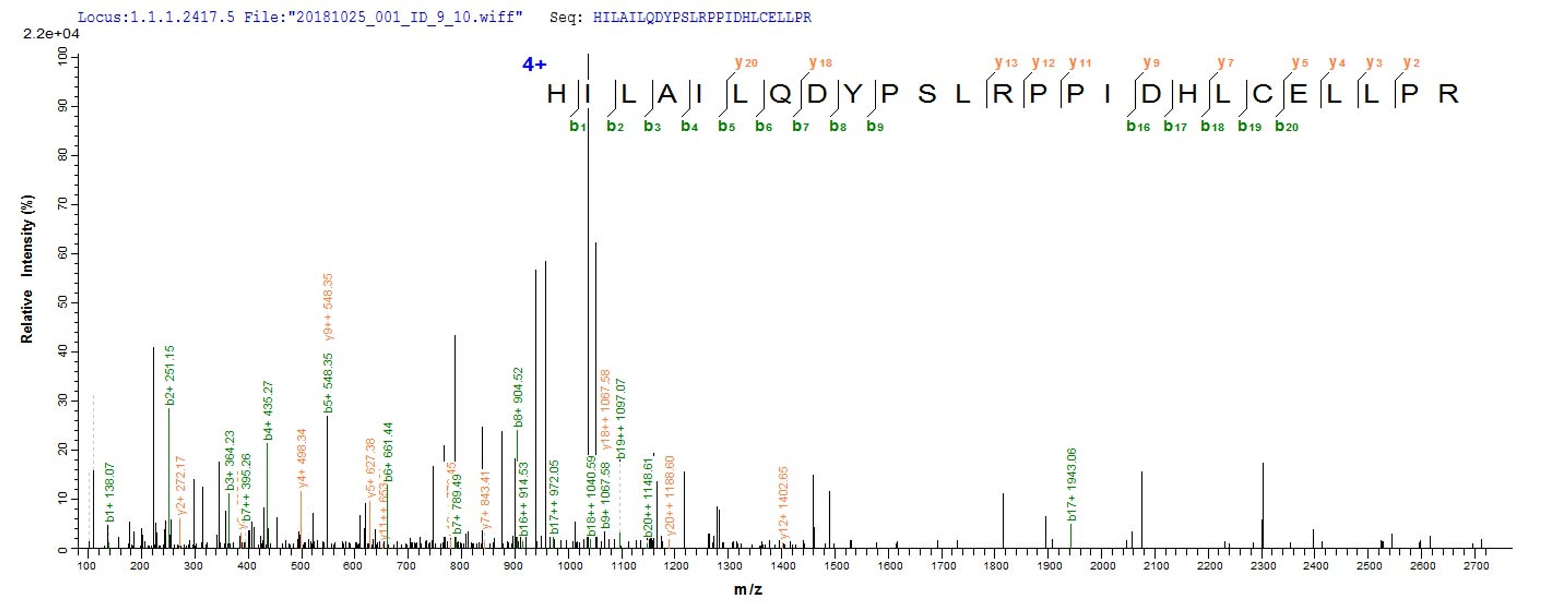 Based on the SEQUEST from database of E.coli host and target protein, the LC-MS/MS Analysis result of CSB-EP018378MO could indicate that this peptide derived from E.coli-expressed Mus musculus (Mouse) Por.