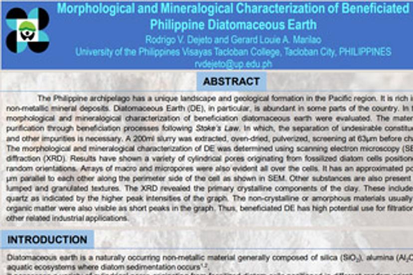 Morphological and mineralogical characterization of beneficiated Philippine diatomaceous earth