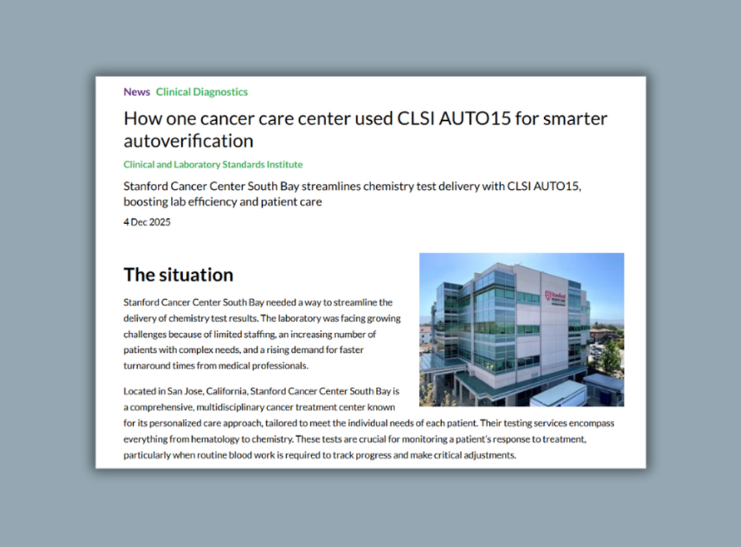 How one cancer care center used CLSI AUTO15 for smarter autoverification