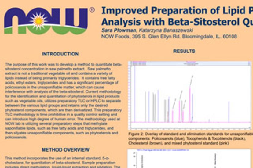 Improved preparation of lipid products for phytosterols analysis with beta-sitosterol quantitation by GC-FID