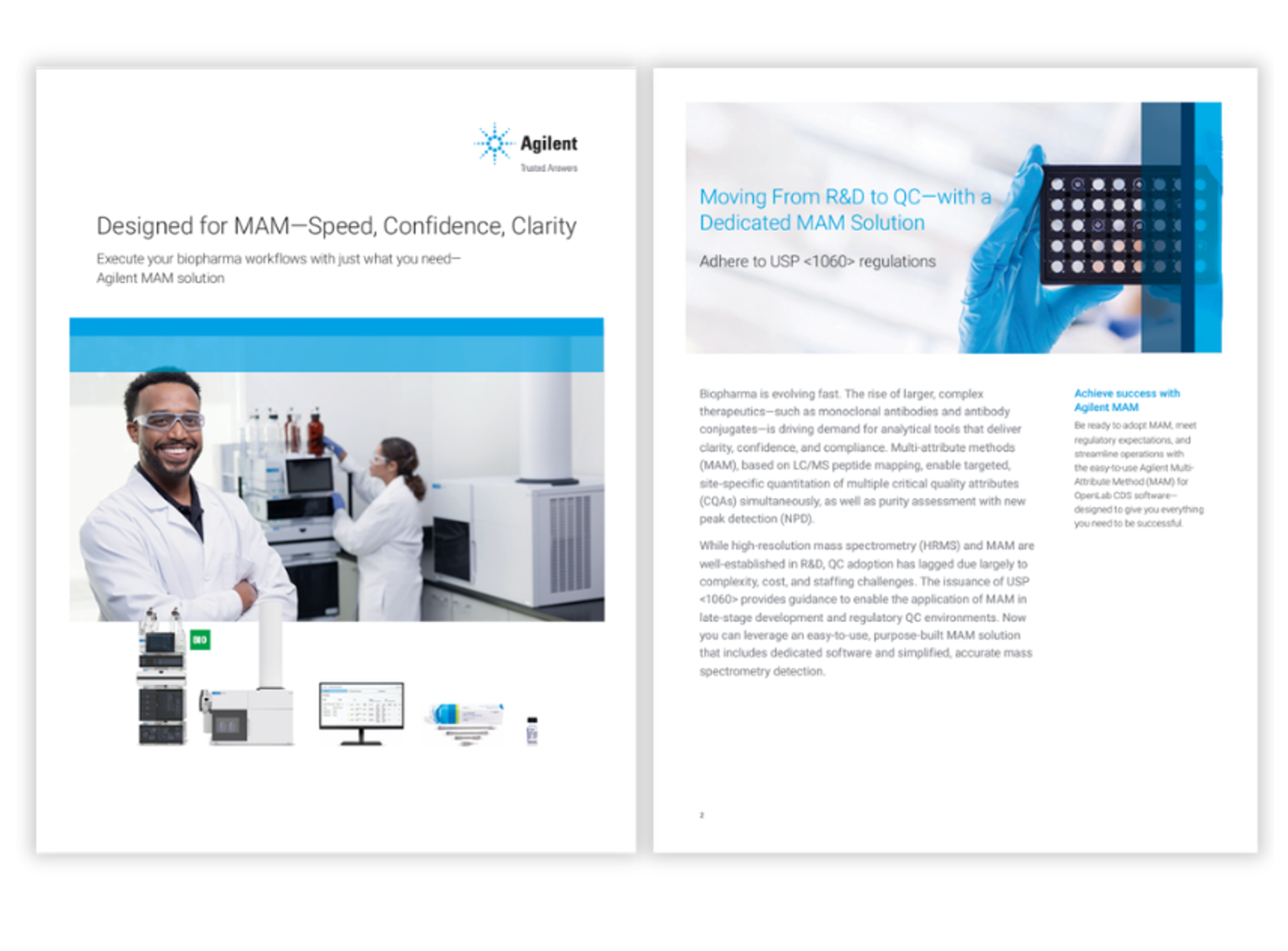 Agilent Multi-Attribute Method (MAM) solution integrating LC, mass spectrometry, software, columns, standards, and compliance tools for biopharmaceutical quality control.