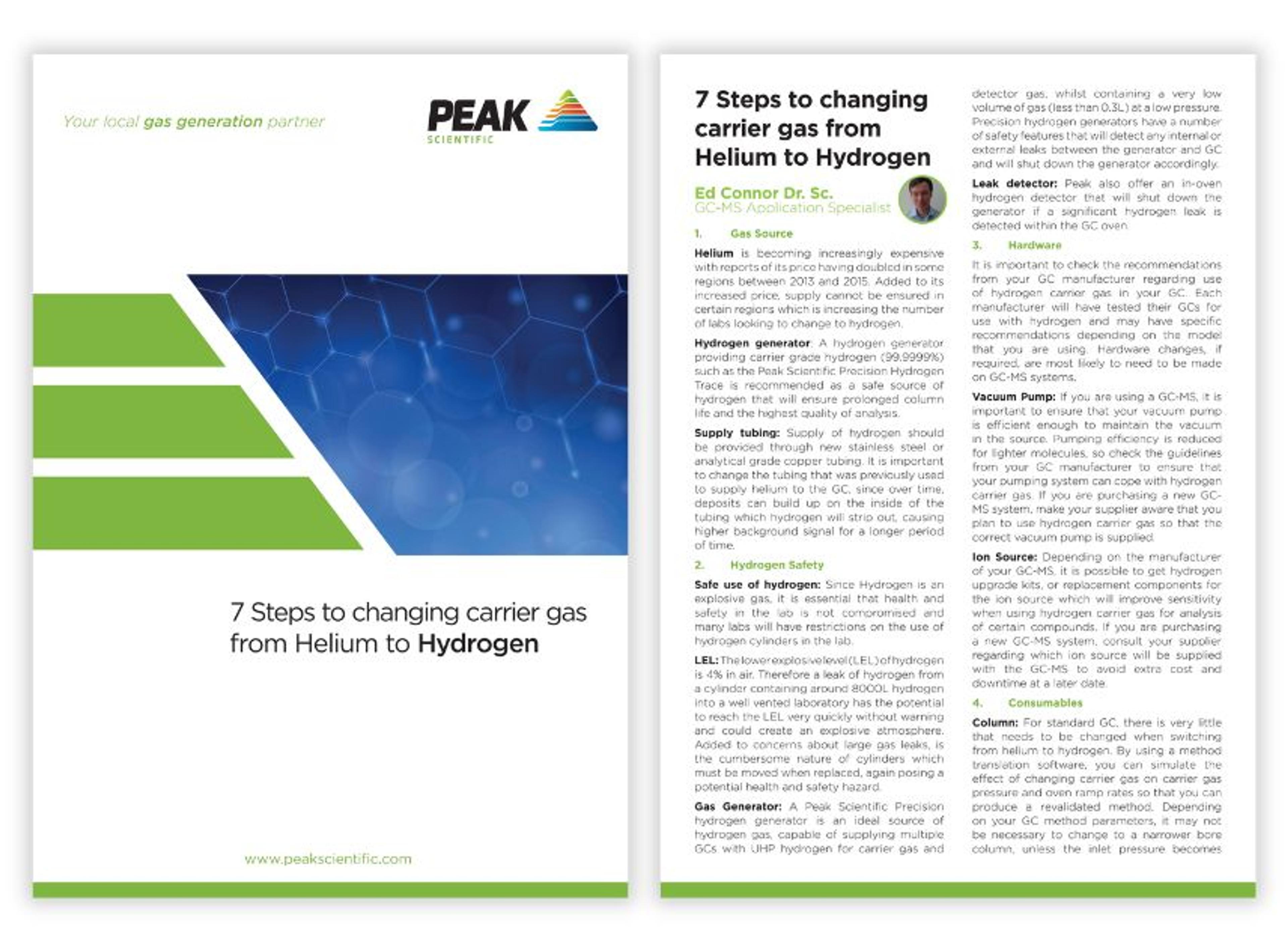 Guide outlines seven steps for switching GC carrier gas from helium to hydrogen using PEAK Scientific solutions