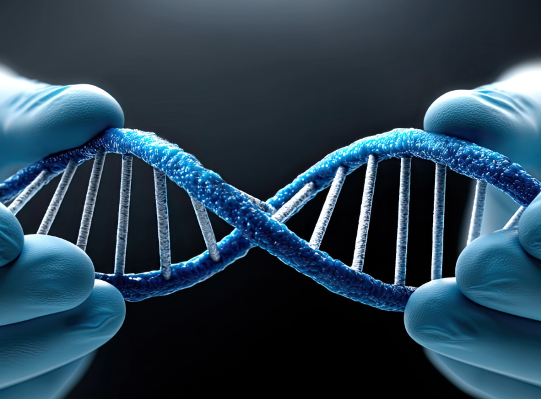 Gloved hands holding DNA
