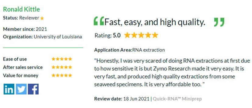 Ronald Kittle Review Quick-RNA Miniprep by Zymo