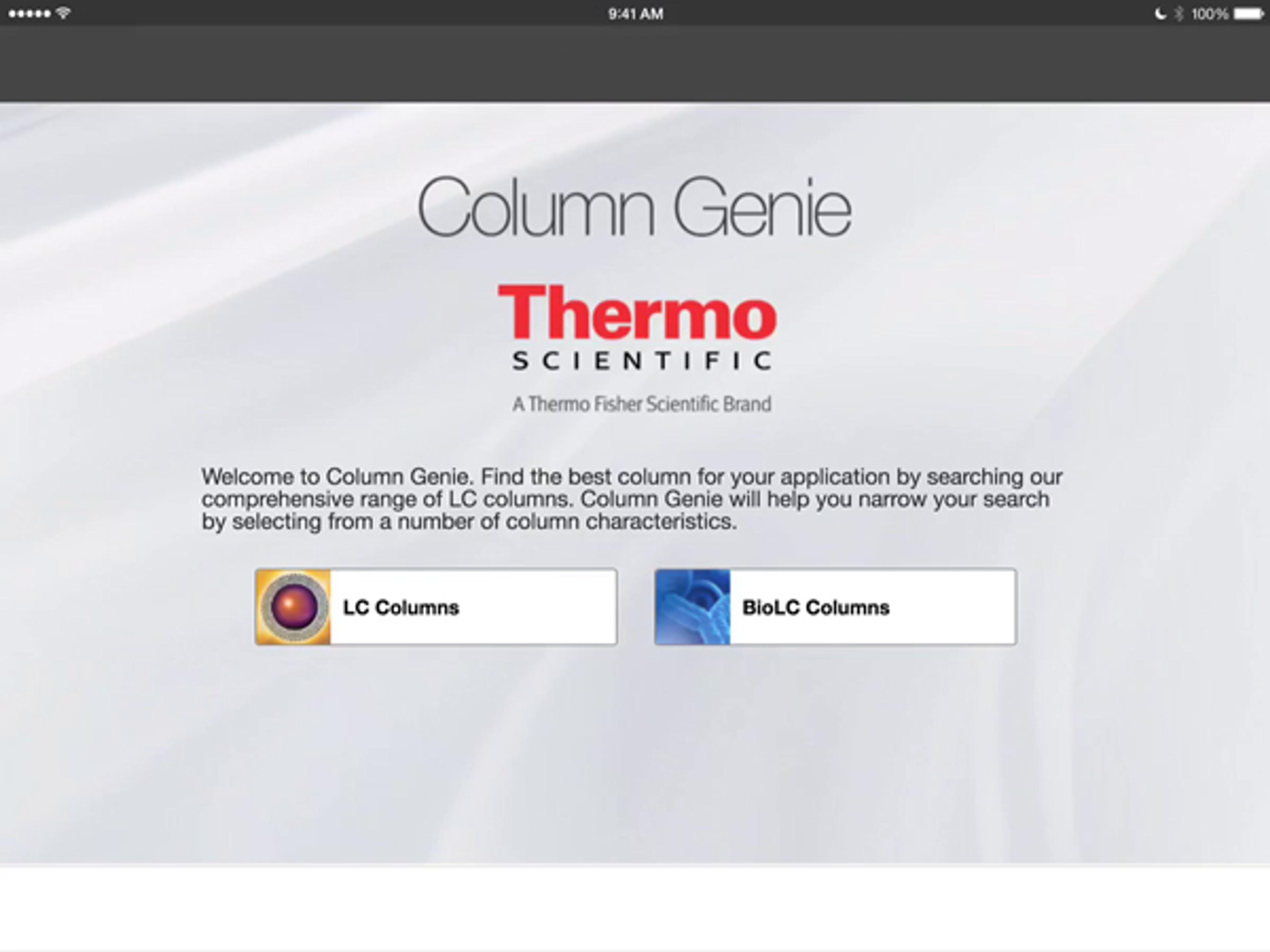 HPLC Column Selector App: Column Genie from Thermo Fisher Scientific HPLC Column Selector App: Column Genie from Thermo Fisher Scientific
