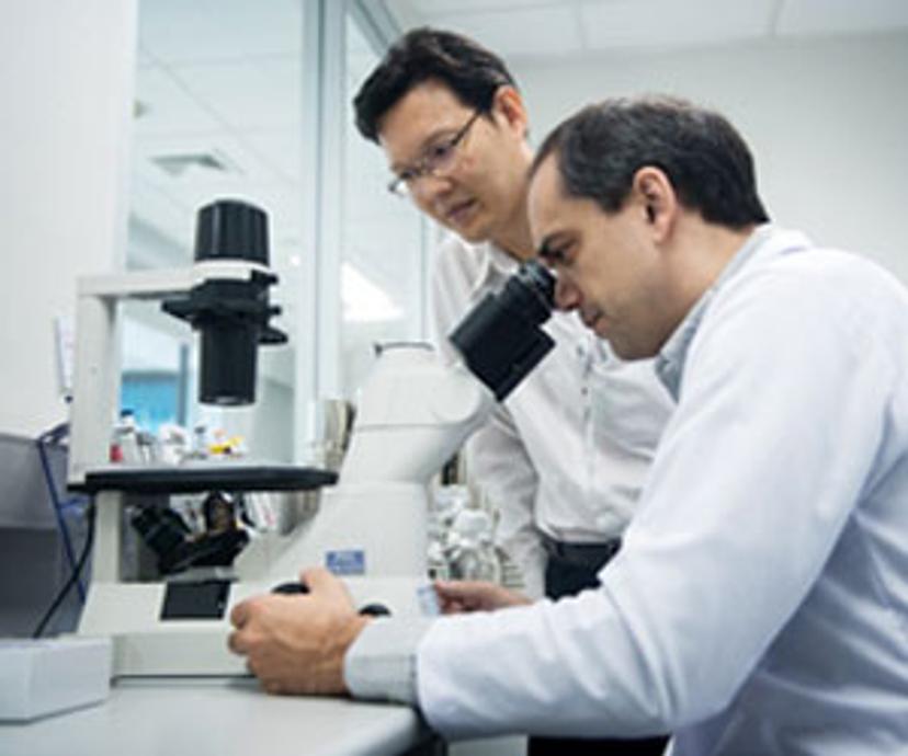 Dr. Sebastian Bahkdi and colleague in lab