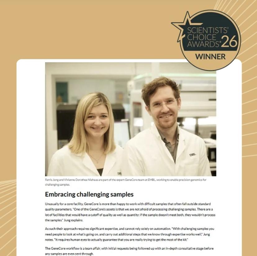 Ferris Jung and Vivianne Dorothee Niehaus, GeneCore, EMBL