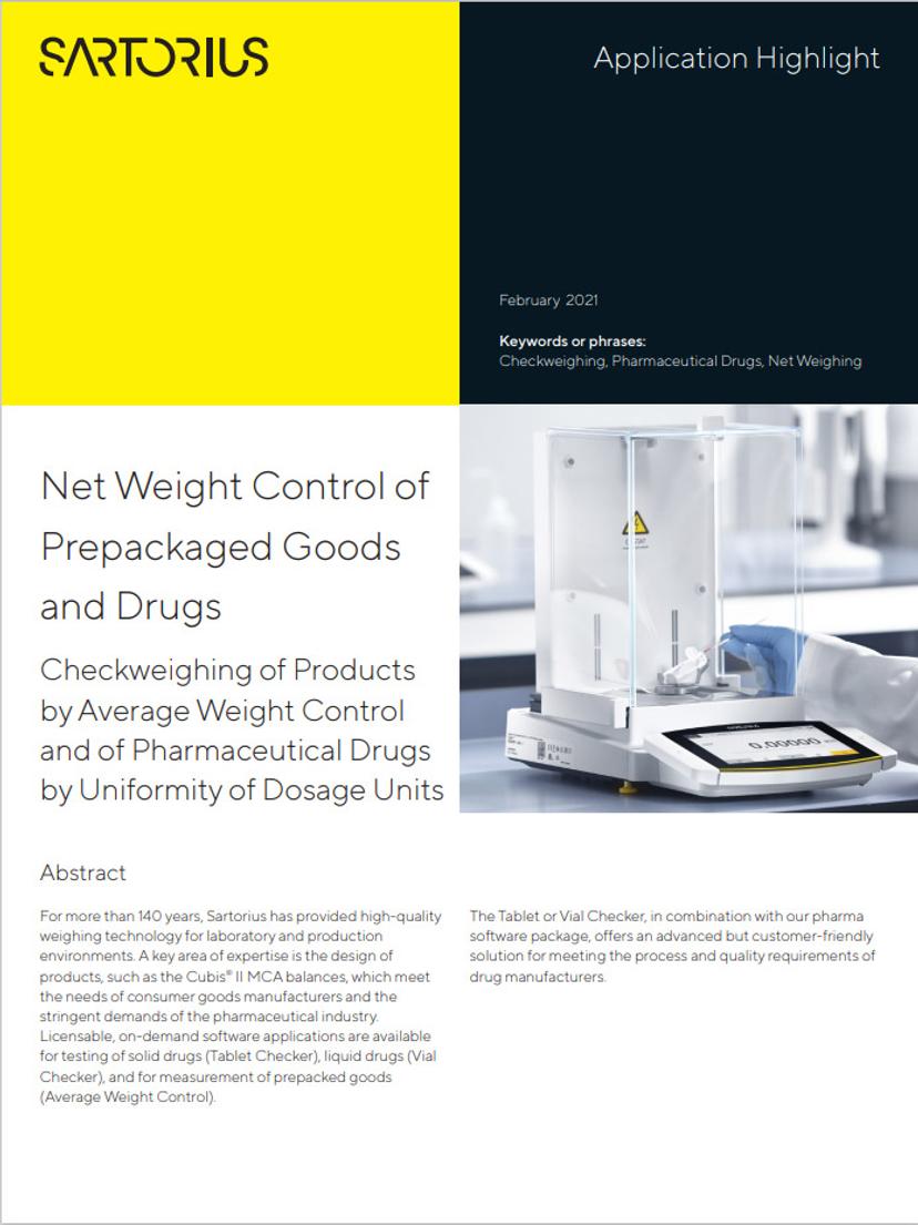 Net Weight Control of Prepackaged Goods and Drugs