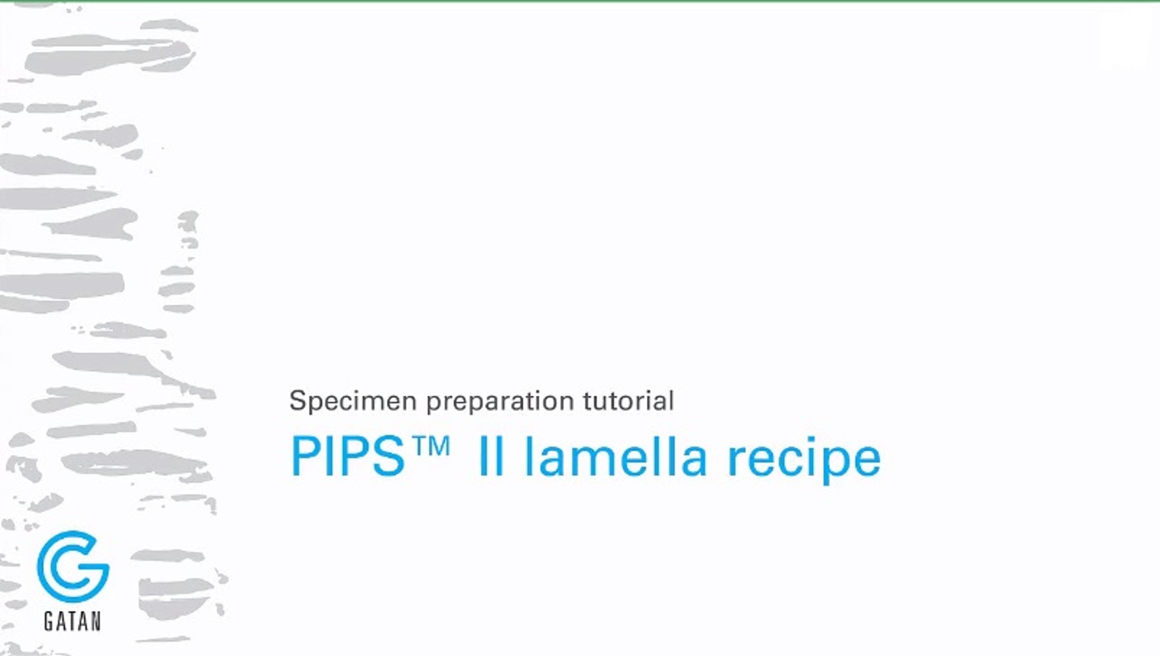 Lamella Recipe for The PIPS II System Lamella Recipe for The PIPS II System