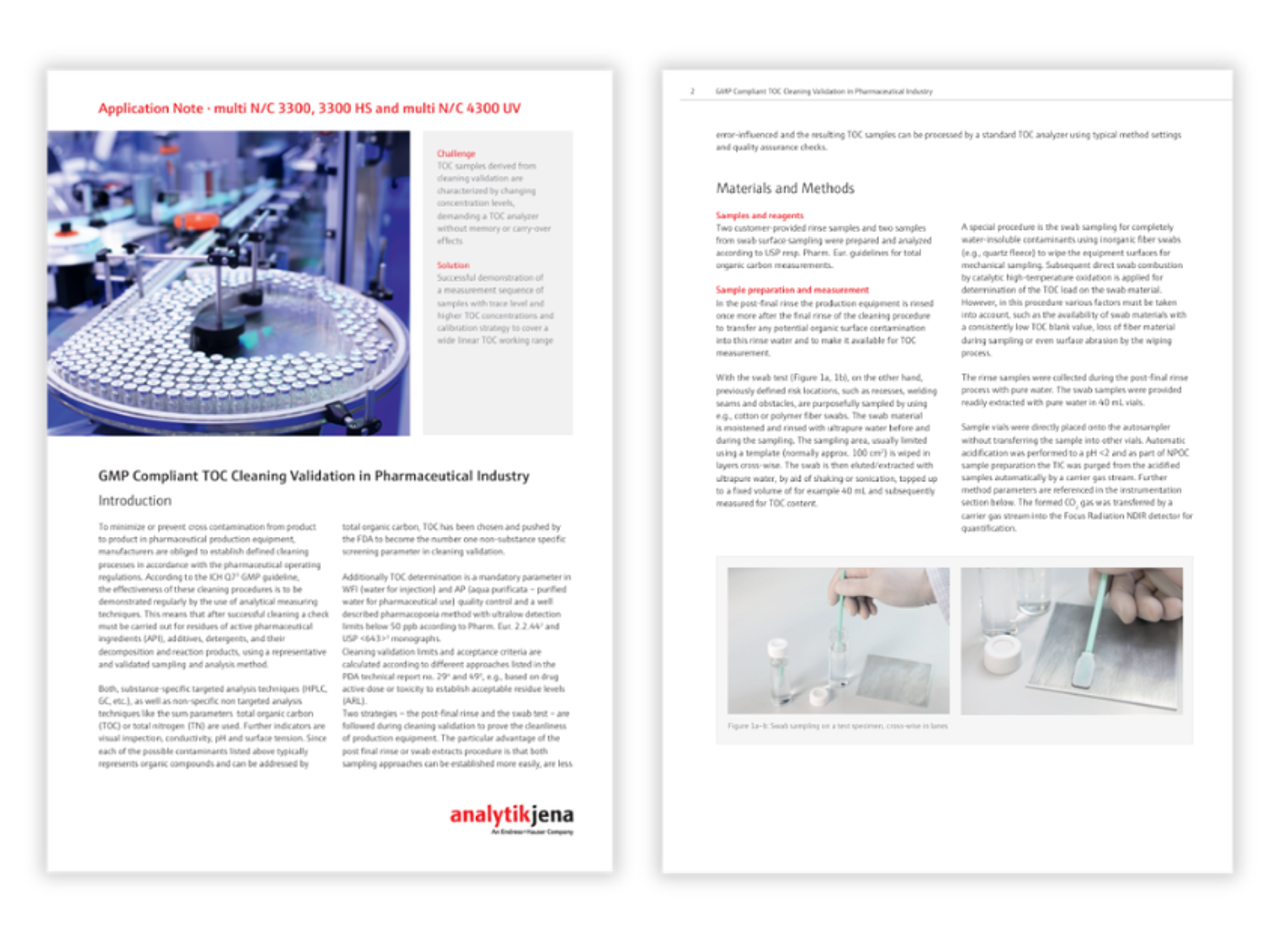 TOC analyzers measuring low-level organic contamination in pharmaceutical rinse and swab samples