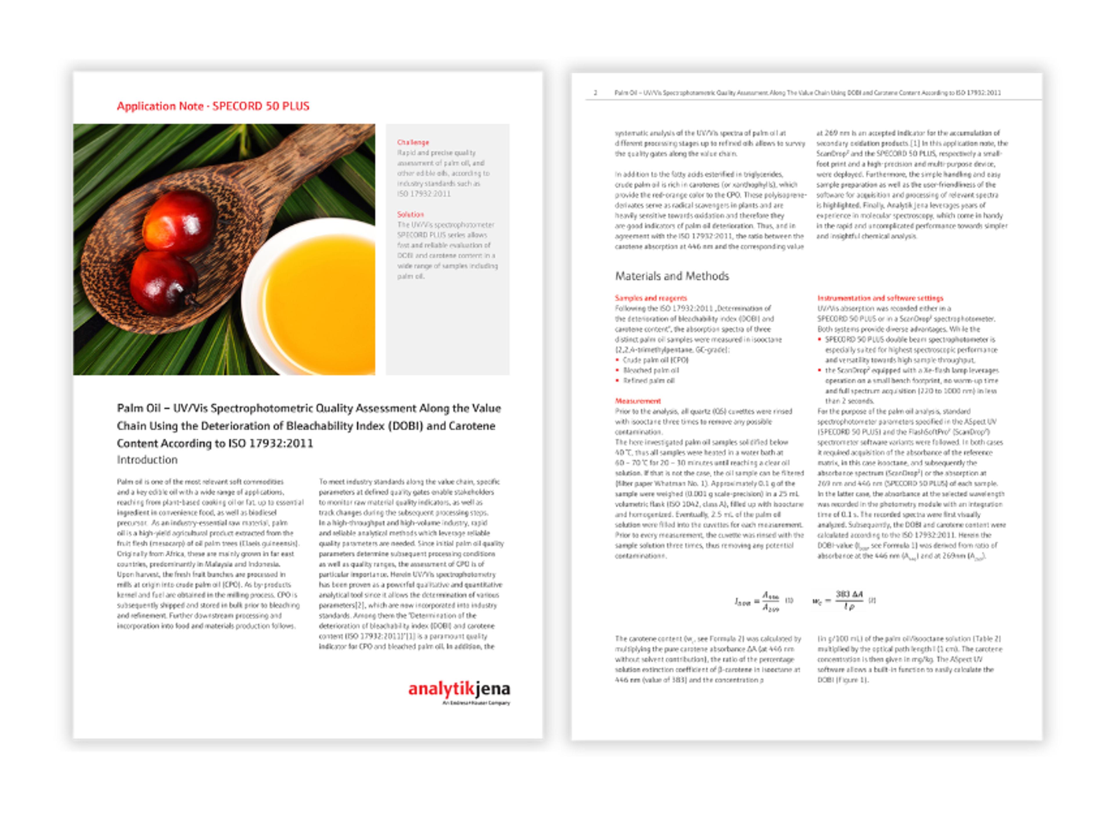 UV-Vis spectrophotometer for palm oil quality testing using DOBI and carotene measurements