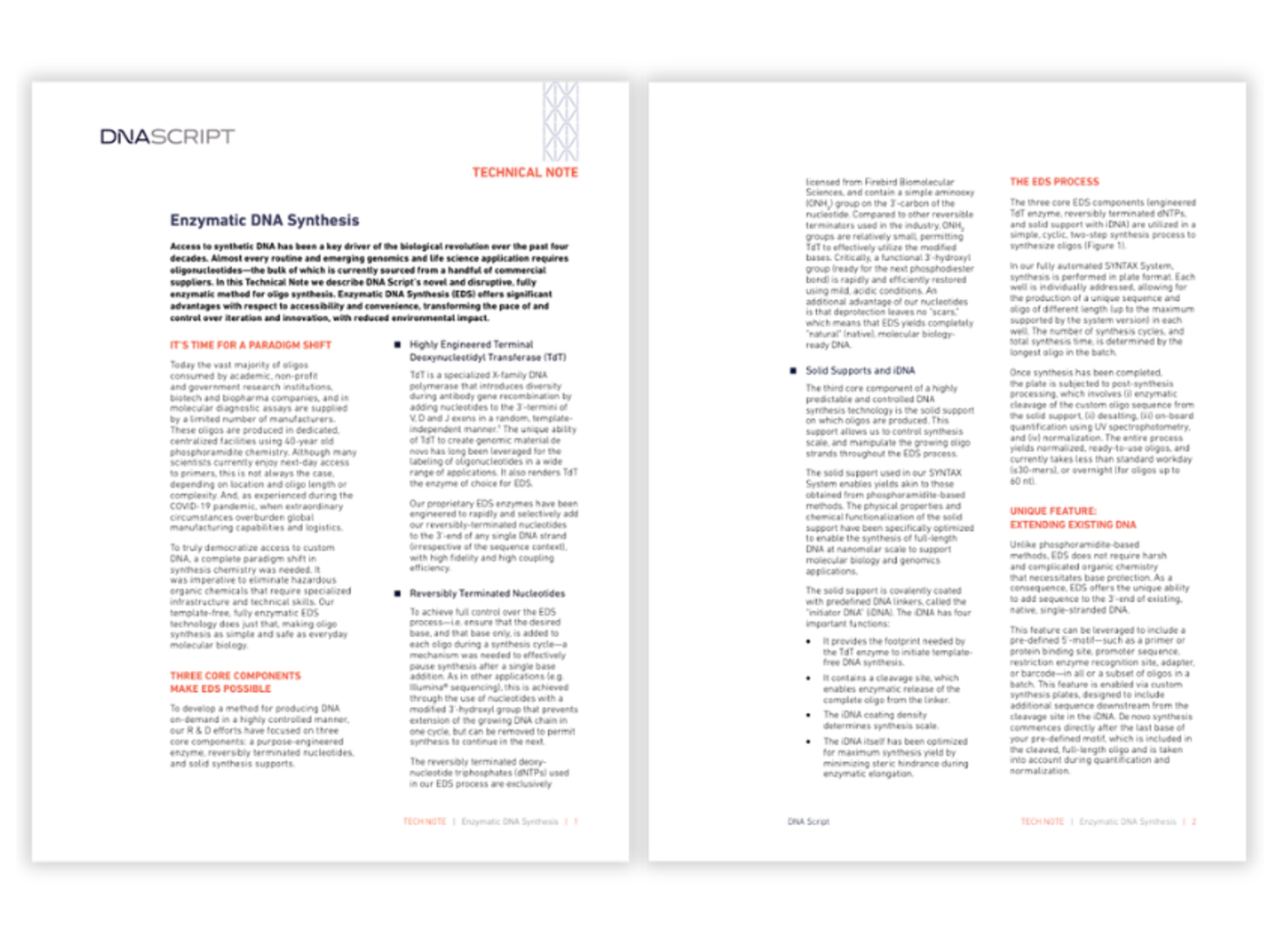 DNA Script's Enzymatic DNA Synthesis process using engineered TdT enzymes