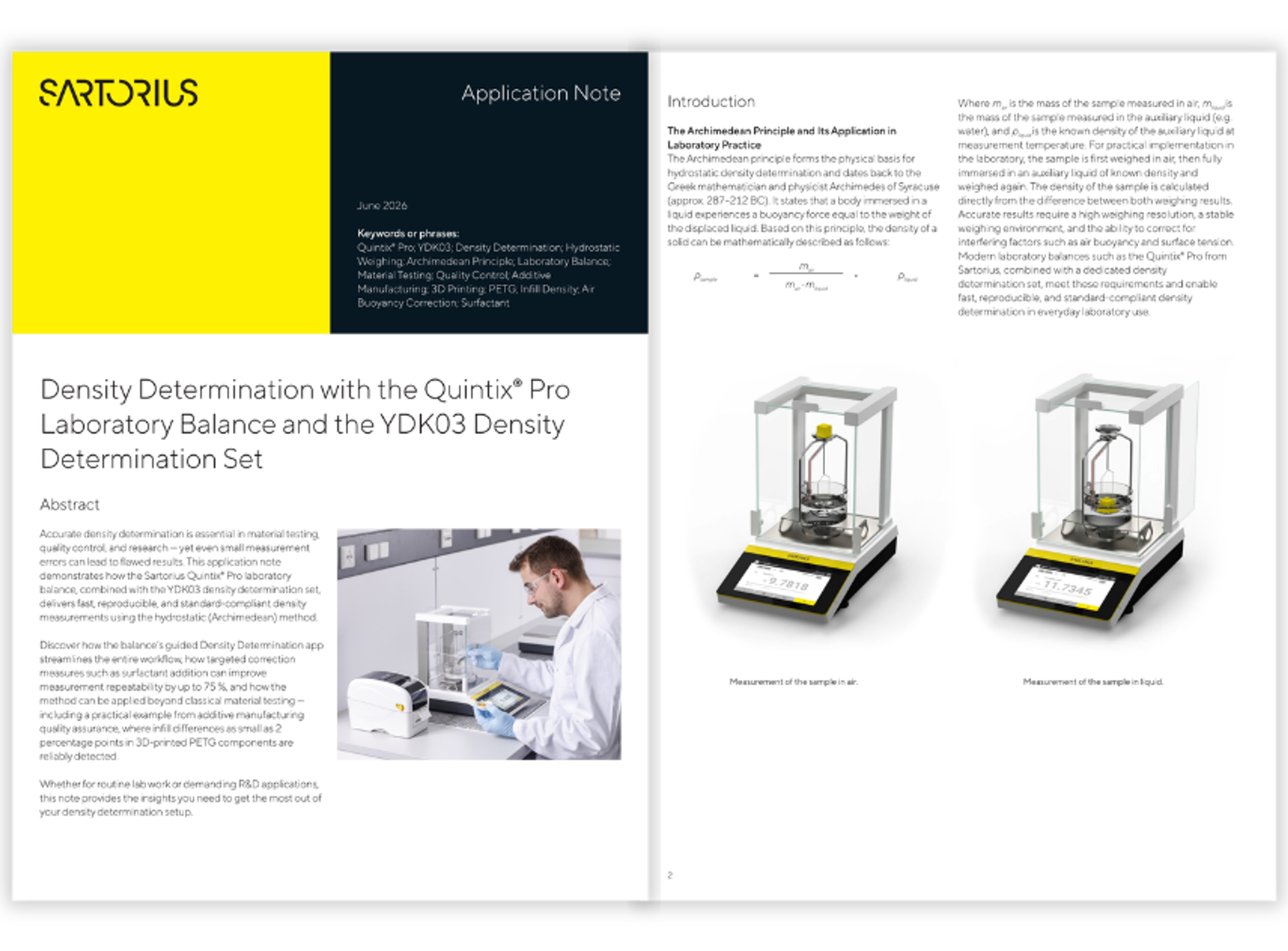 Density determination with the Quintix Pro laboratory balance