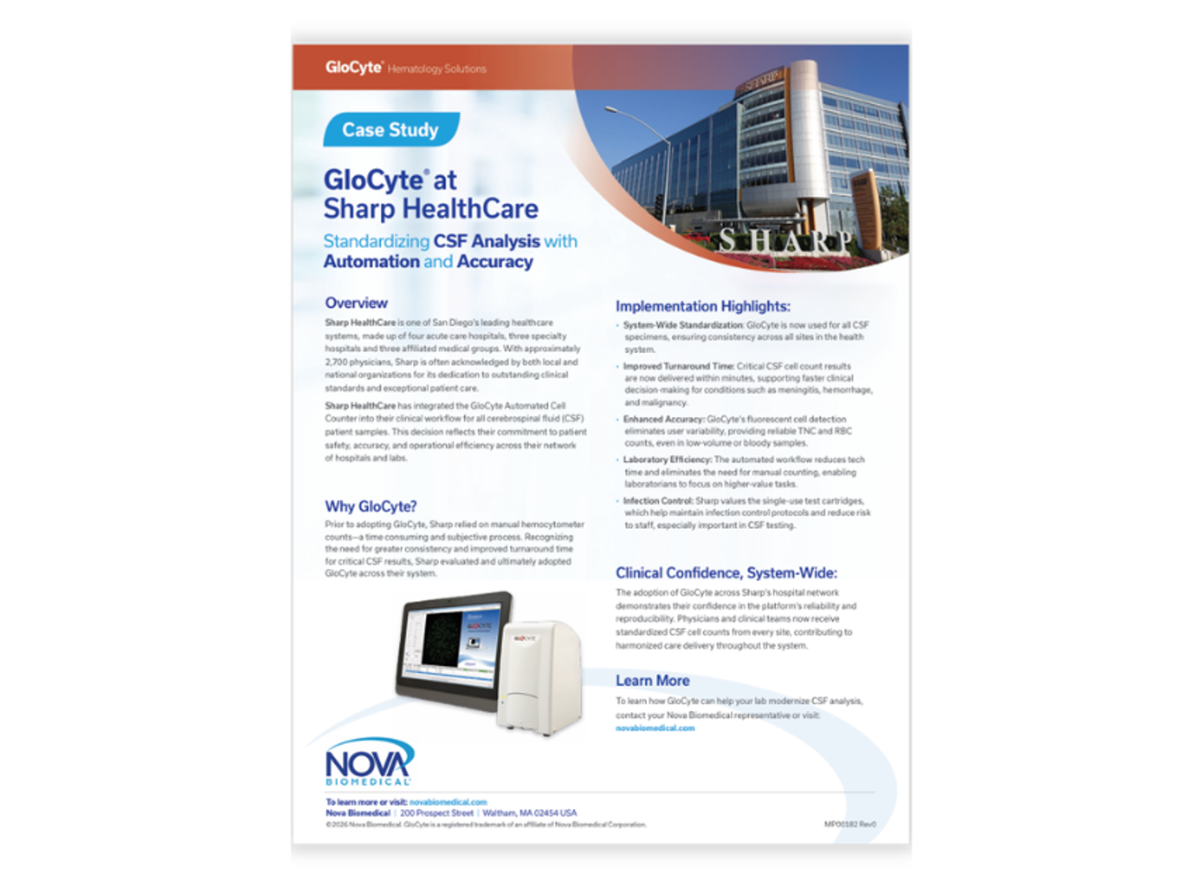 GloCyte automated cell counter helps Sharp HealthCare standardize CSF analysis - case study