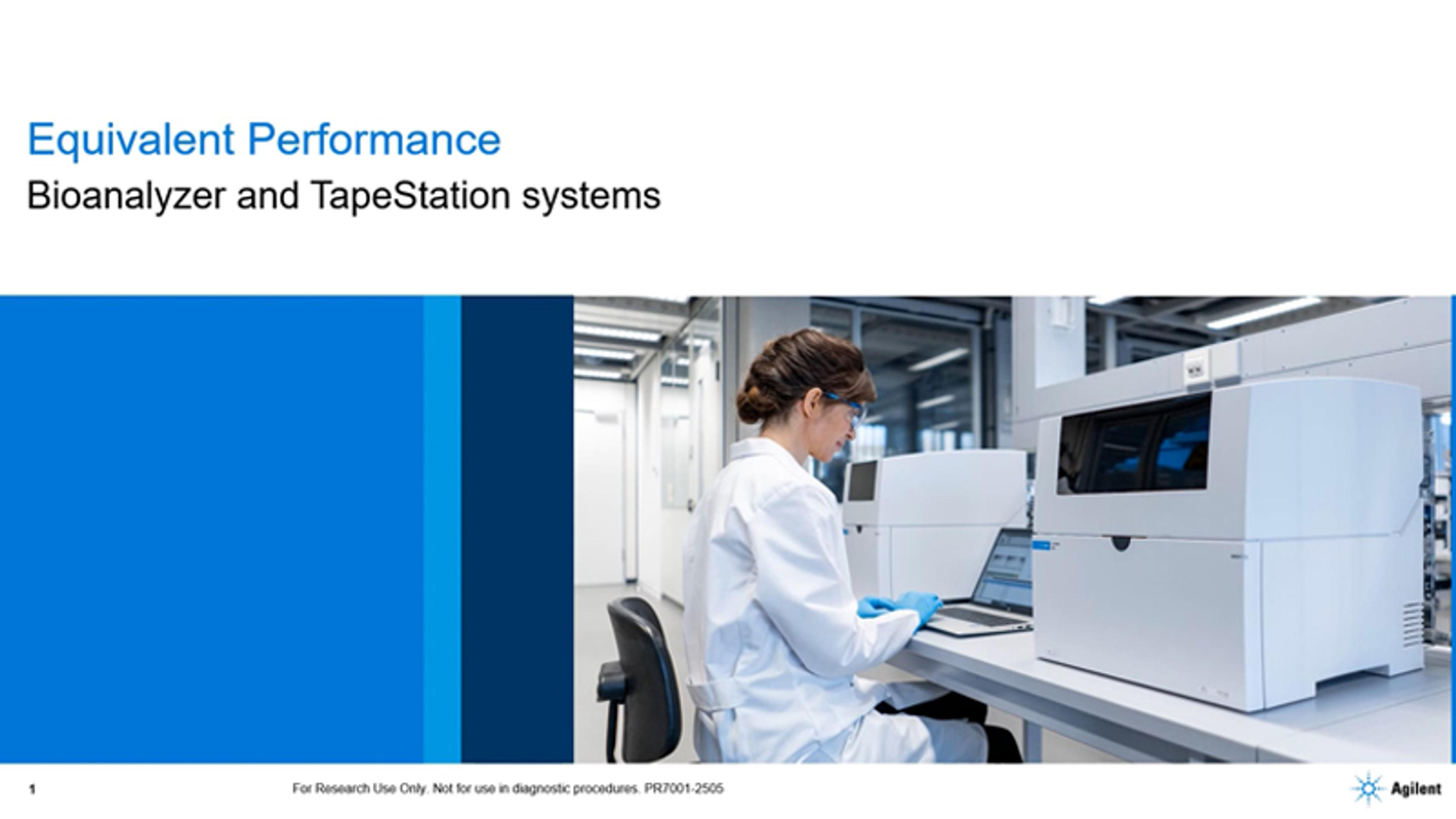 Equivalent performance: Bioanalyzer and TapeStation systems Equivalent performance: Bioanalyzer and TapeStation systems