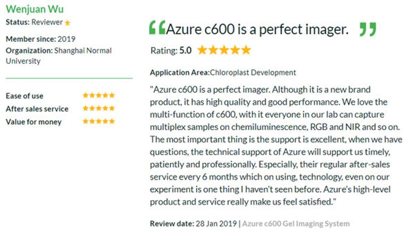 5 star review of the Azure c600 from Wejuan Wu from Shanghai University