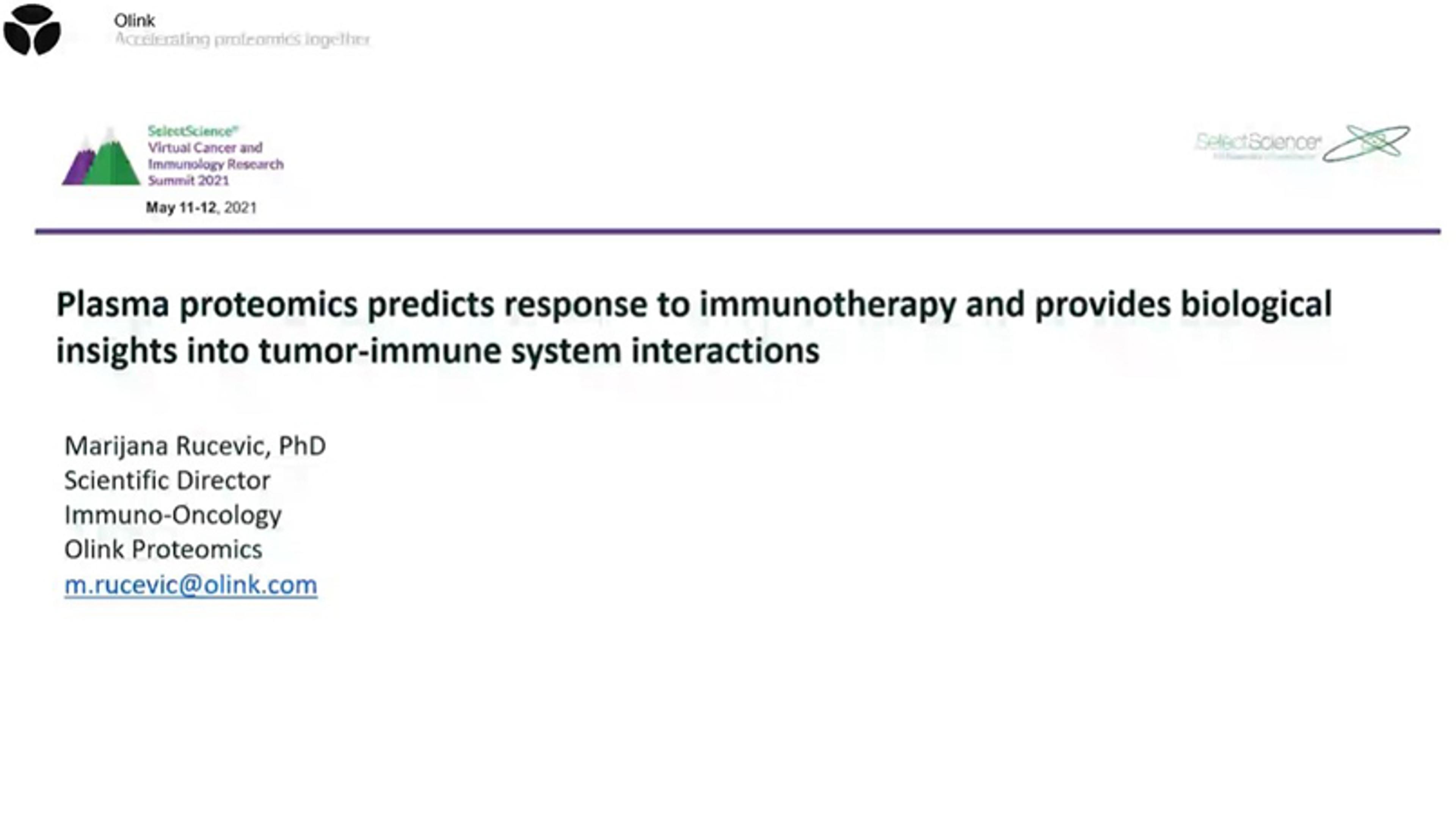 Plasma proteomics predicts response to immunotherapy and provides biological insights into tumor-immune system interactions Plasma proteomics predicts response to immunotherapy and provides biological insights into tumor-immune system interactions