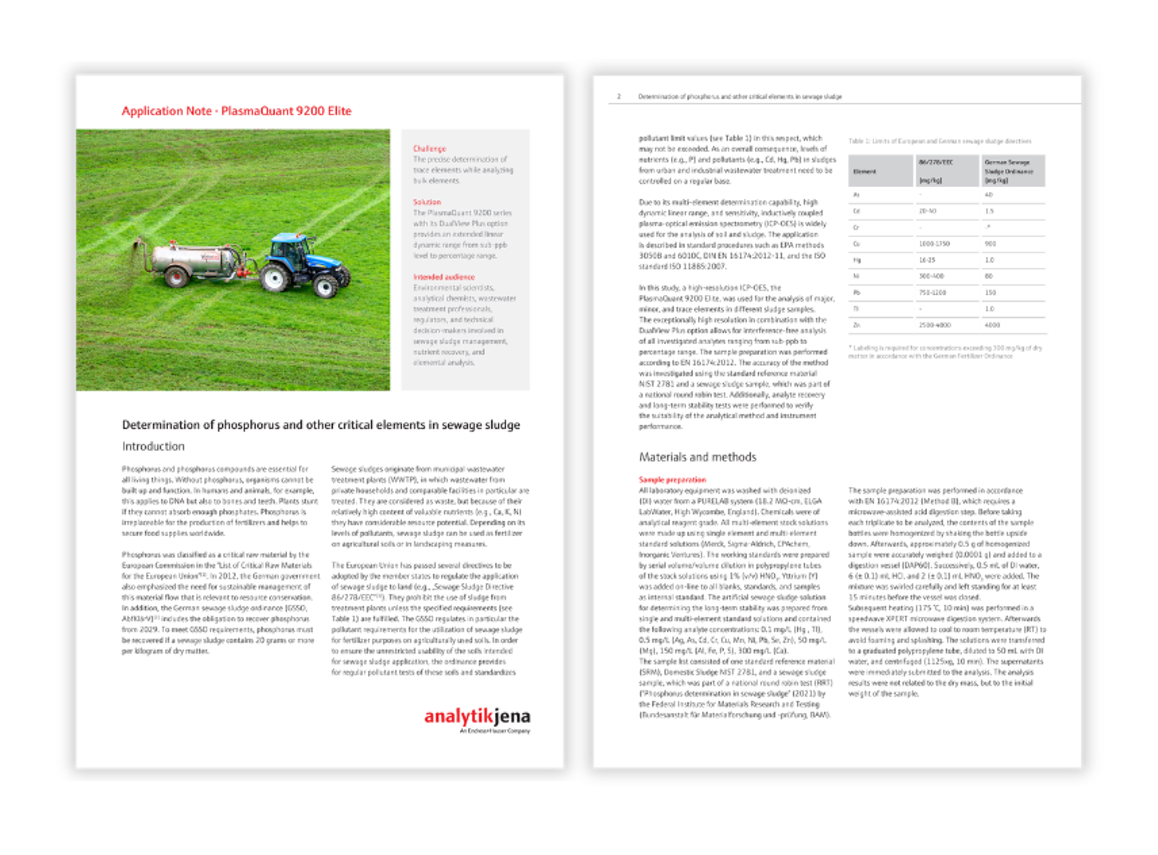 ICP-OES system for analyzing phosphorus and trace elements in sewage sludge