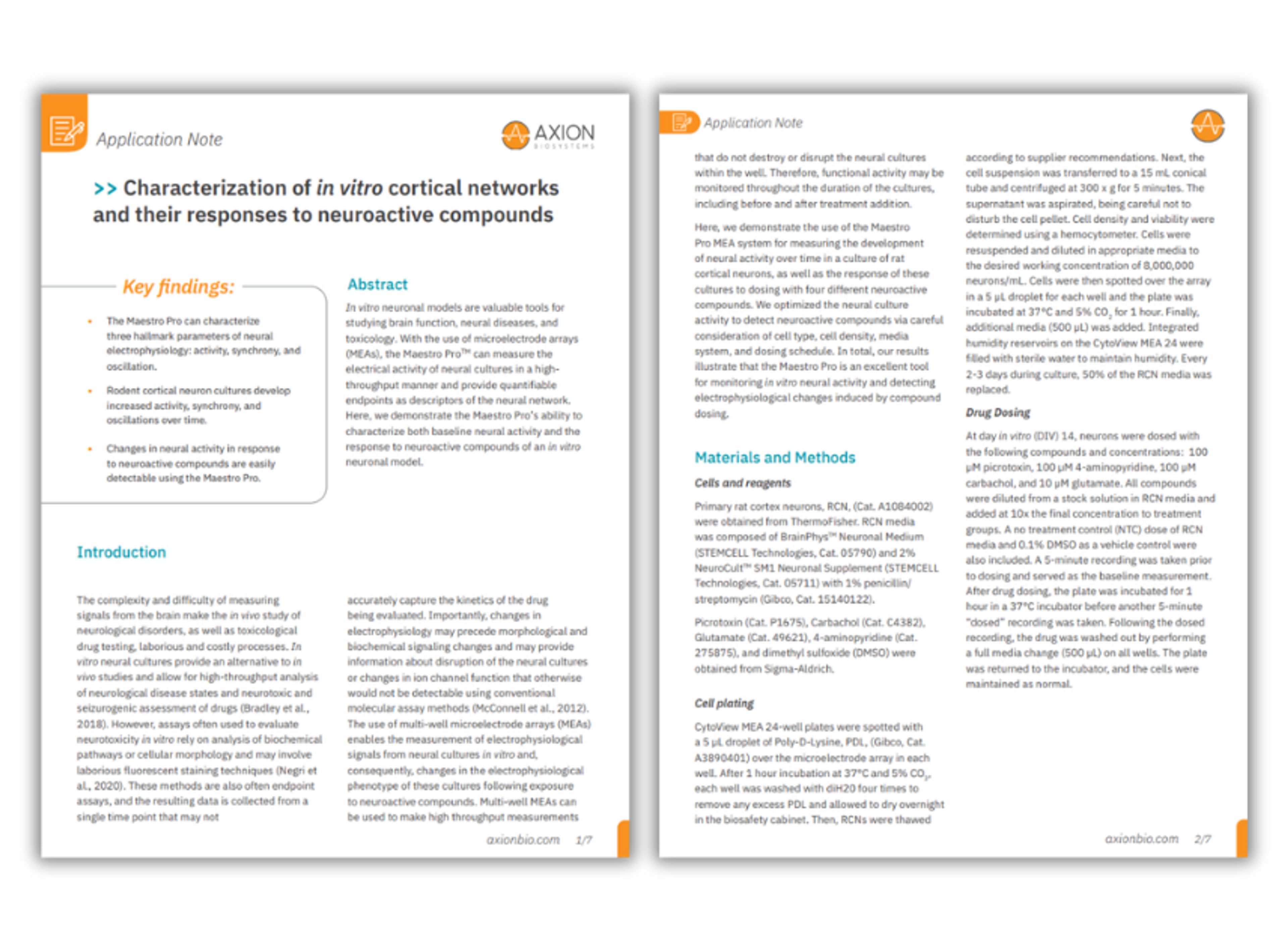 Characterization of in vitro cortical networks and their responses to neuroactive compounds