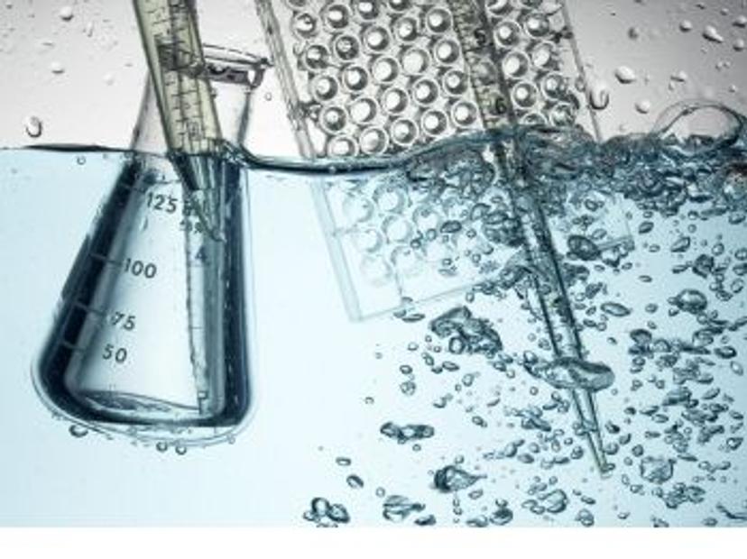 Image of laboratory glassware immersed in water