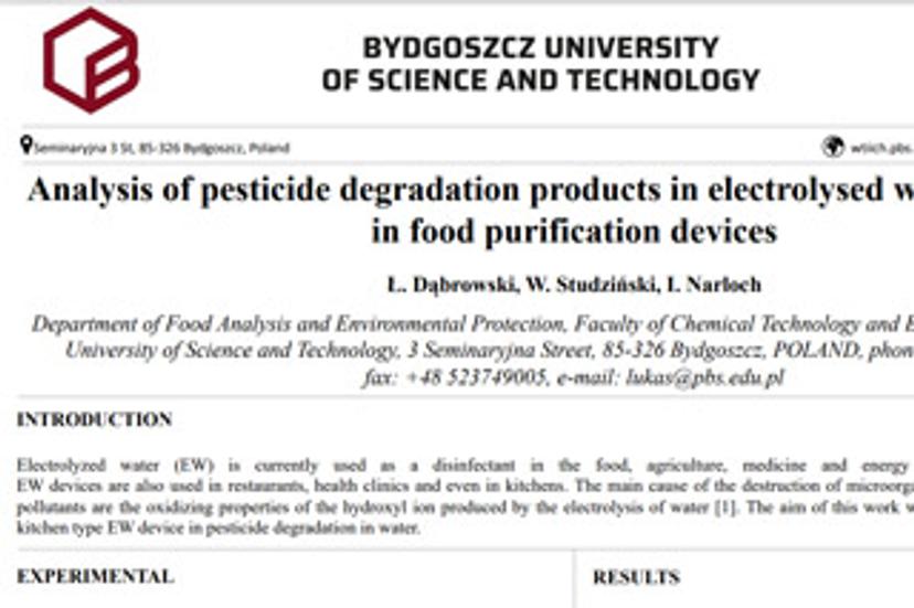 Analysis of pesticide degradation products in electrolyzed water produced in food purification devices