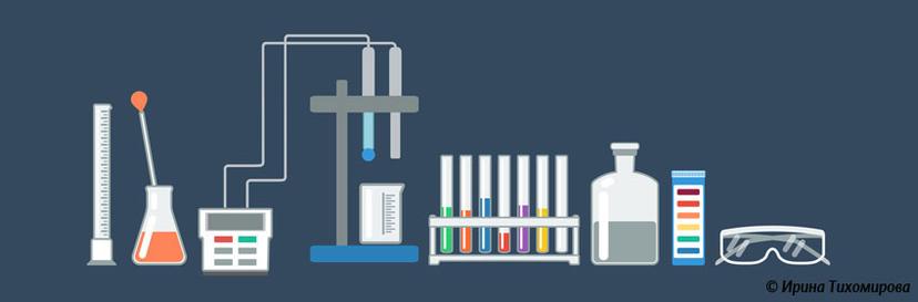 Sketch of showing measuring cylinder, pH meter, test tubes, litmus paper and goggles.