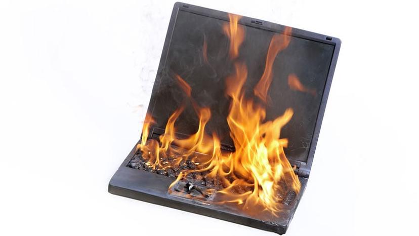 a lithium ion battery in a laptop on fire