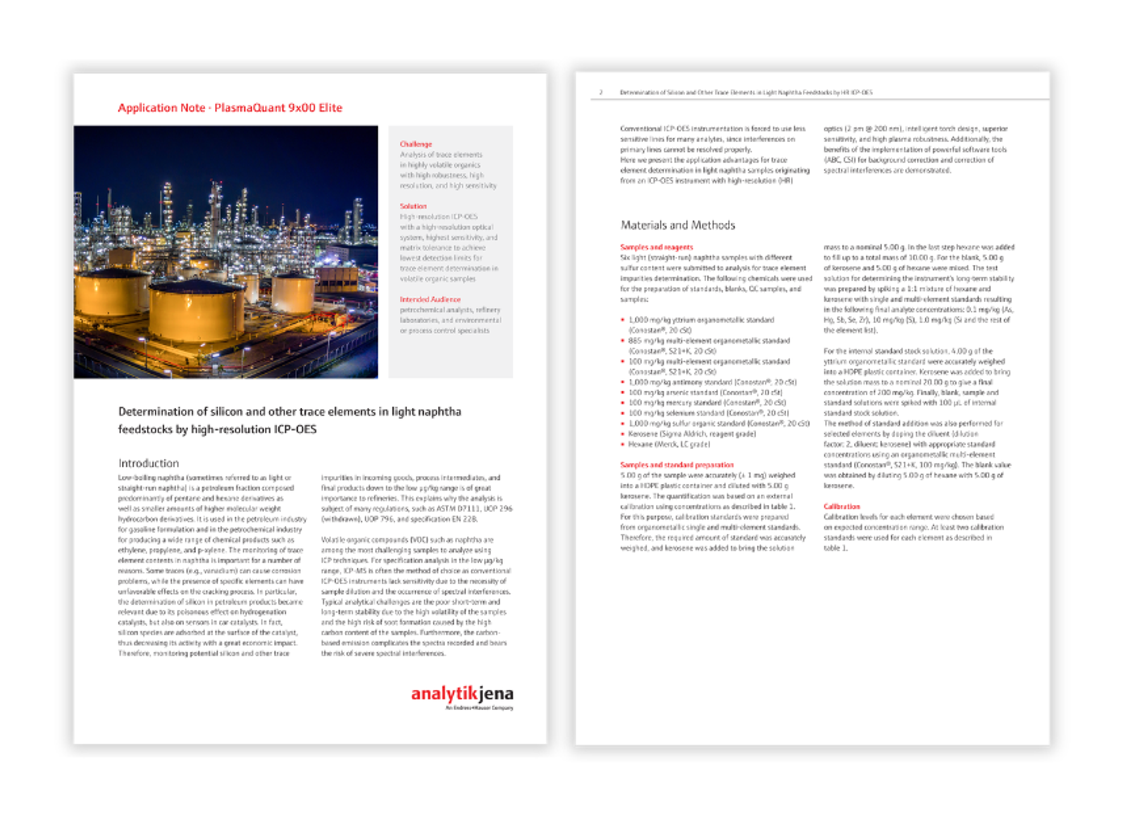 ICP-OES system for analysing trace elements in naphtha and petrochemical samples