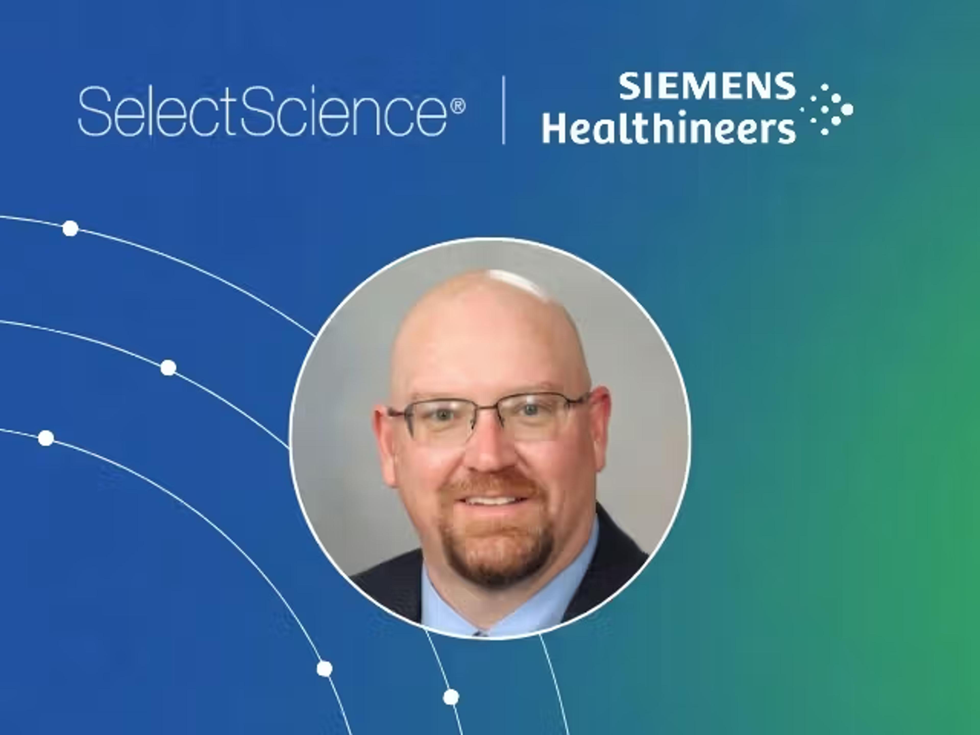 Managing AI risk in the clinical laboratory - speaker image in circle on blue and greenbackground