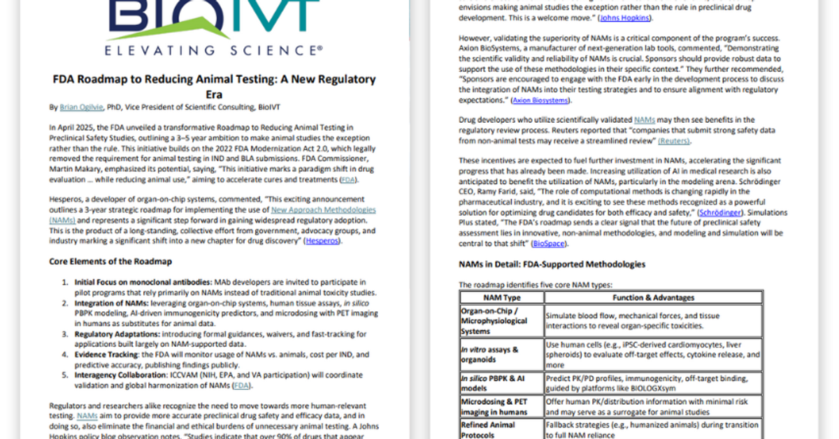FDA roadmap to reducing animal testing – A new regulatory era