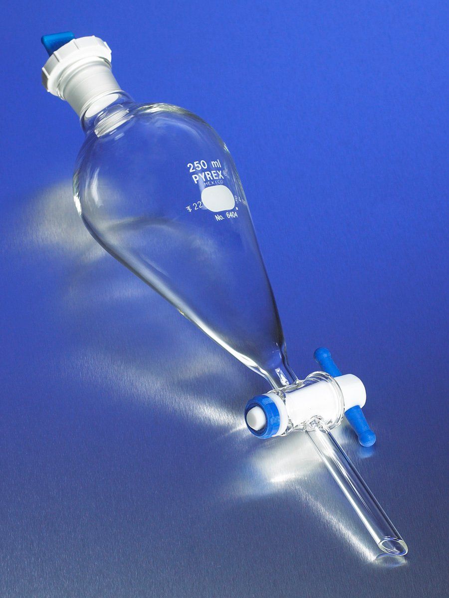 専用　PYREX １Ｌ　① ② PYREX® 1L Pear-Shaped Squibb Separatory Funnel, PTFE Product