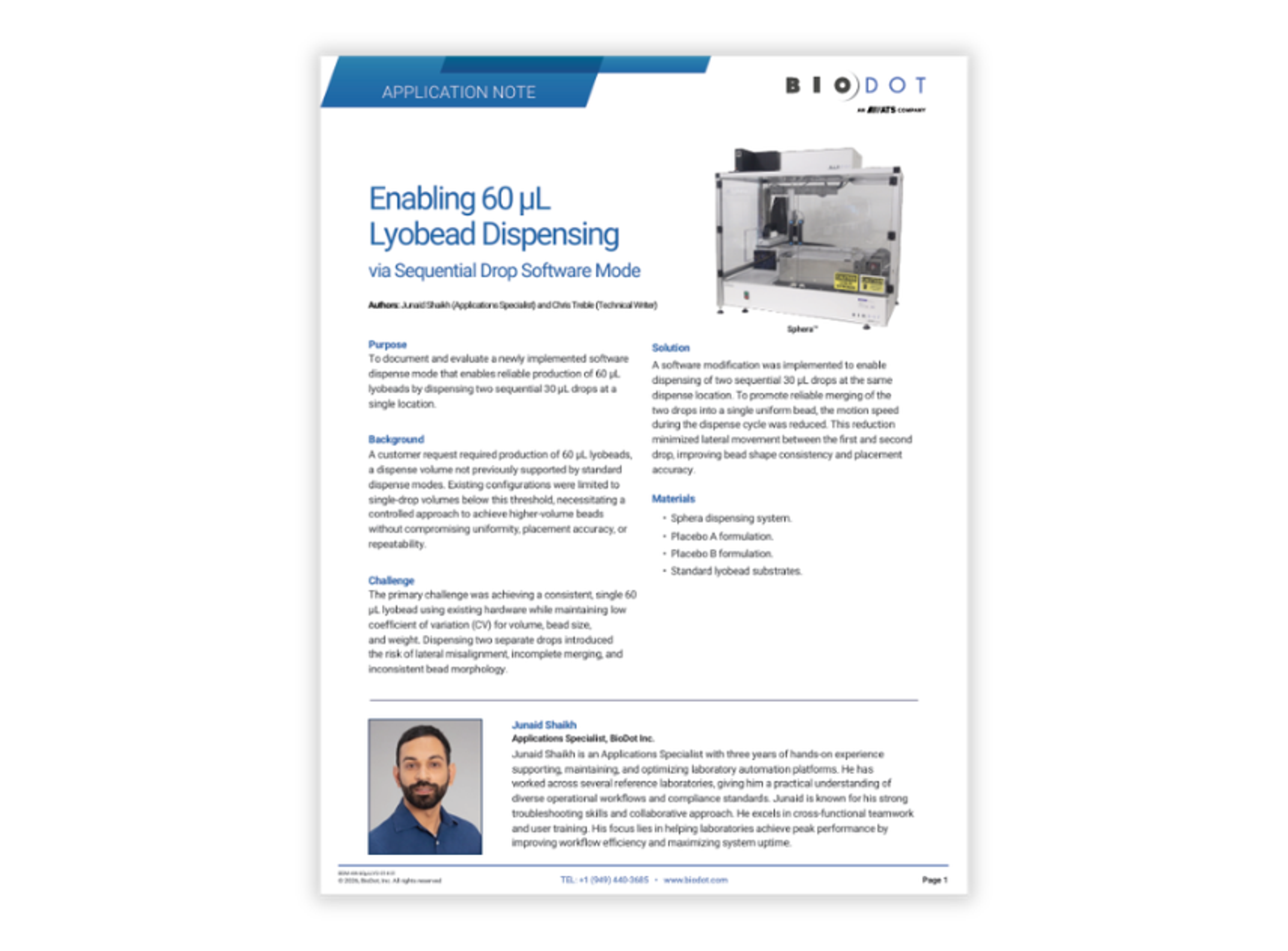 lyobead dispensing system producing uniform 60 µL lyobeads