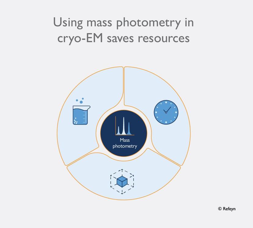 Graphic showing that mass photometry saves sample, time and lab space